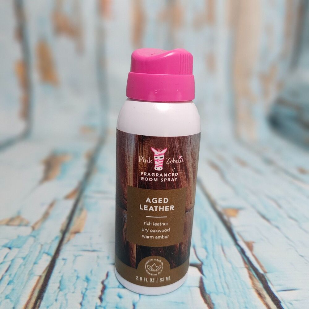 Pink Zebra Aged Leather Room Spray 2.8 oz NEW Rich Woodsy Amber Scent